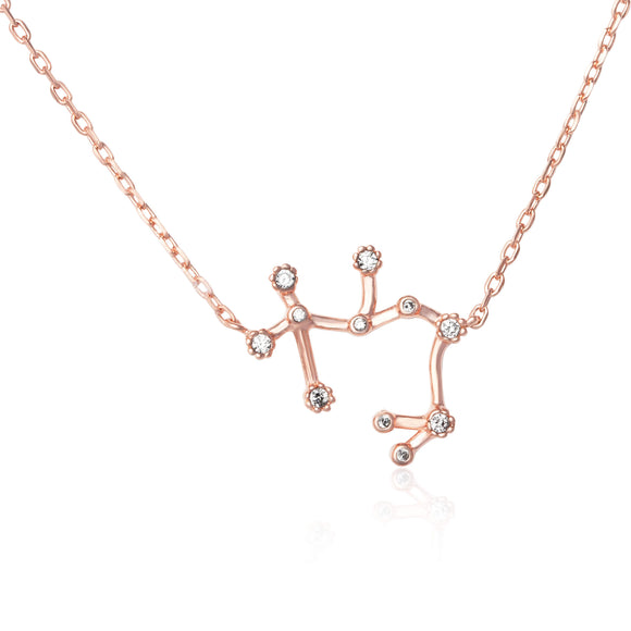 NZ-7015 Zodiac Constellation CZ Charm and Necklace Set - Rose Gold Plated - Sagittarius | Teeda