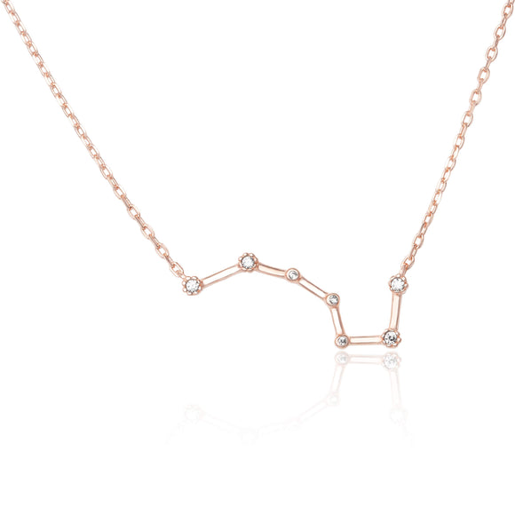 NZ-7015 Zodiac Constellation CZ Charm and Necklace Set - Rose Gold Plated - Scorpio | Teeda