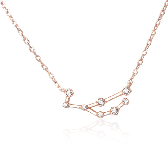 NZ-7015 Zodiac Constellation CZ Charm and Necklace Set - Rose Gold Plated - Virgo | Teeda