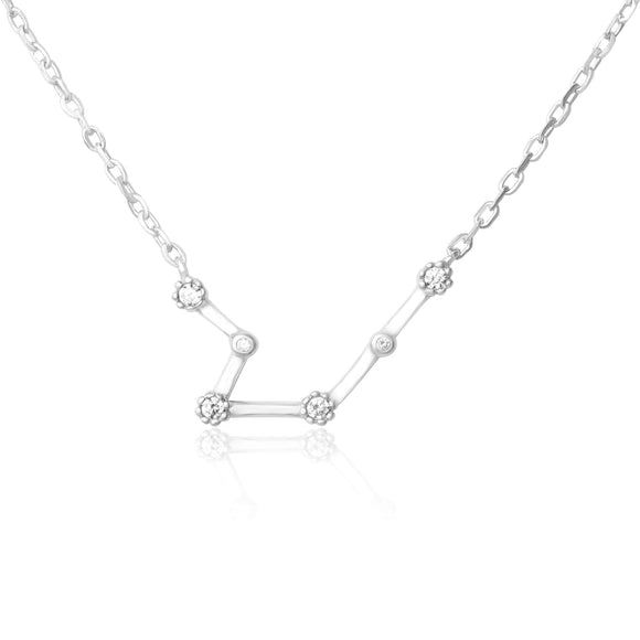 NZ-7015 Zodiac Constellation CZ Charm and Necklace Set - Rhodium Plated - Aquarius | Teeda