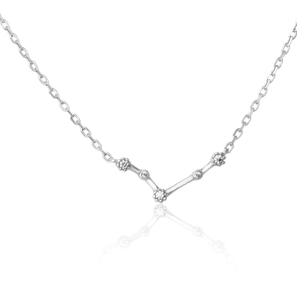 NZ-7015 Zodiac Constellation CZ Charm and Necklace Set - Rhodium Plated - Aries | Teeda