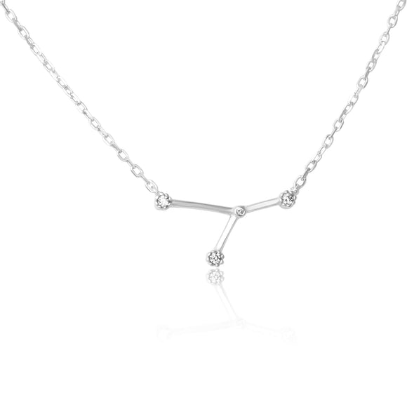 NZ-7015 Zodiac Constellation CZ Charm and Necklace Set - Rhodium Plated - Cancer | Teeda