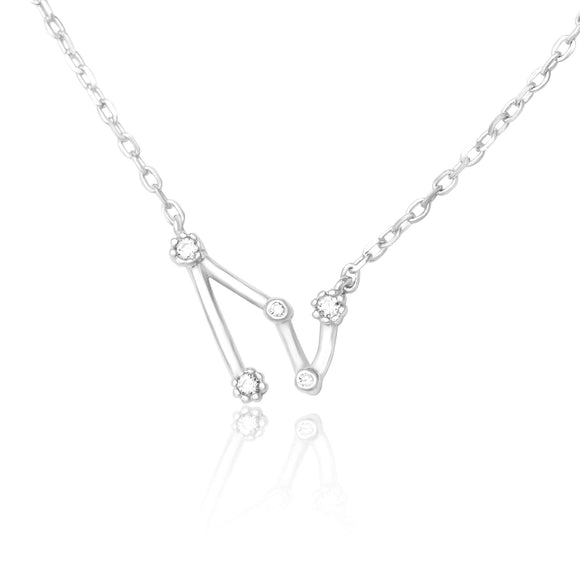 NZ-7015 Zodiac Constellation CZ Charm and Necklace Set - Rhodium Plated - Capricorn | Teeda