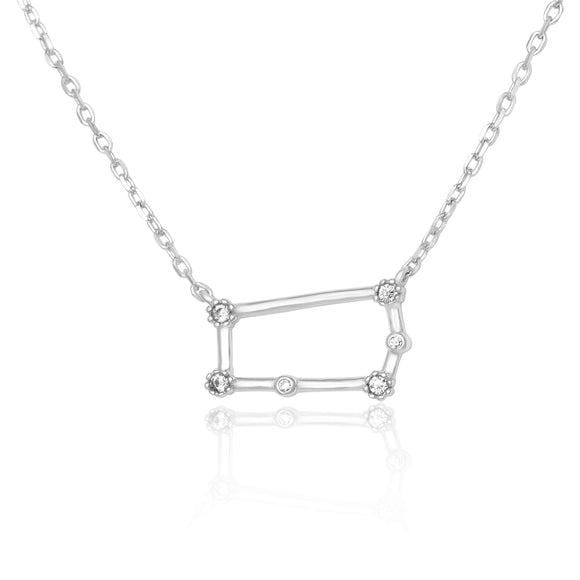 NZ-7015 Zodiac Constellation CZ Charm and Necklace Set - Rhodium Plated - Gemini | Teeda