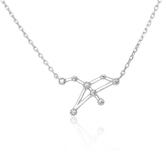 NZ-7015 Zodiac Constellation CZ Charm and Necklace Set - Rhodium Plated - Leo | Teeda