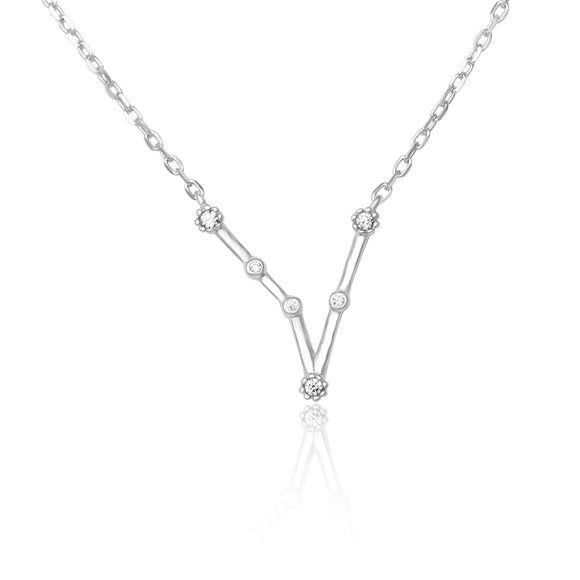 NZ-7015 Zodiac Constellation CZ Charm and Necklace Set - Rhodium Plated - Pisces | Teeda