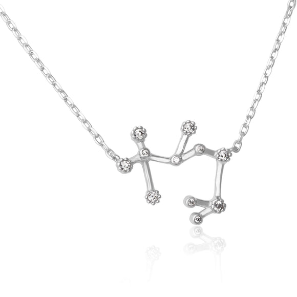 NZ-7015 Zodiac Constellation CZ Charm and Necklace Set - Rhodium Plated - Sagittarius | Teeda