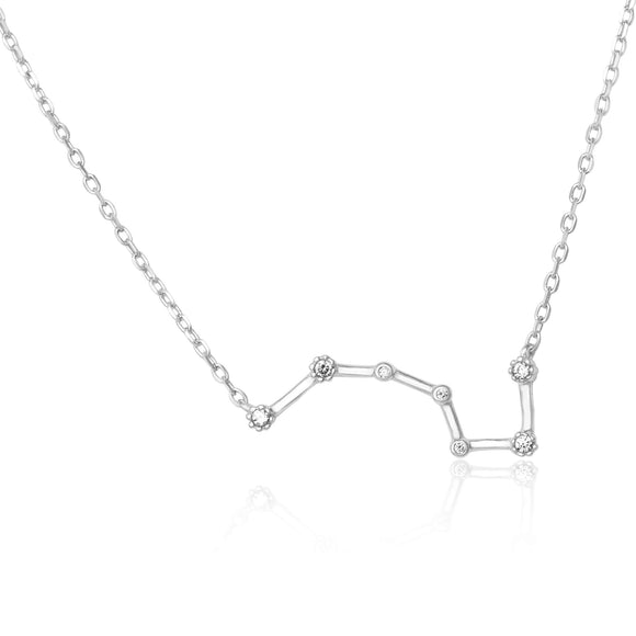 NZ-7015 Zodiac Constellation CZ Charm and Necklace Set - Rhodium Plated - Scorpio | Teeda
