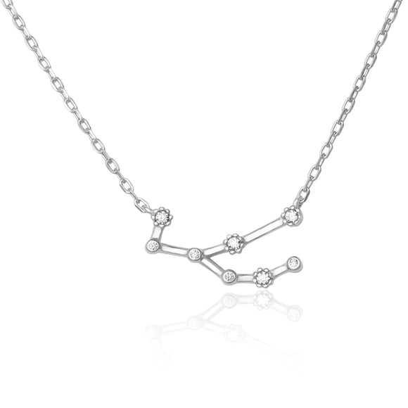 NZ-7015 Zodiac Constellation CZ Charm and Necklace Set - Rhodium Plated - Virgo | Teeda