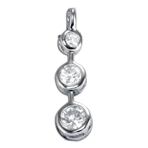 PZ-7008 Three Stone Bezel Set Round CZ Pendant | Teeda