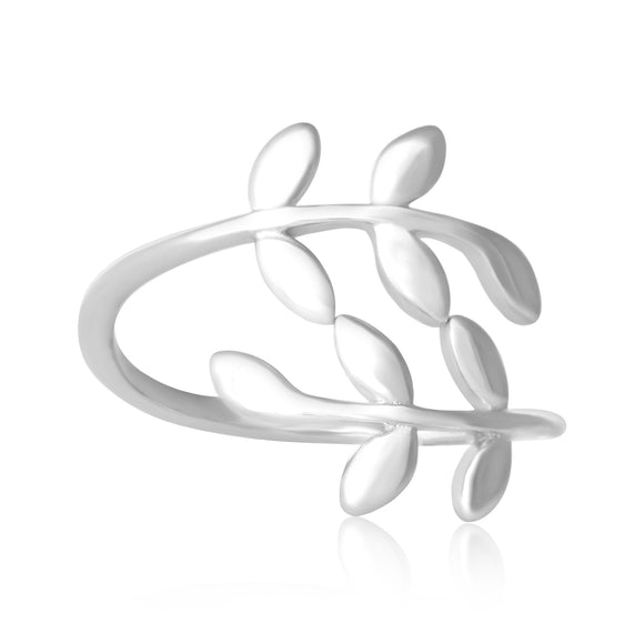 R-5008 Wraparound Branch Leaf Ring - Rhodium Plated | Teeda
