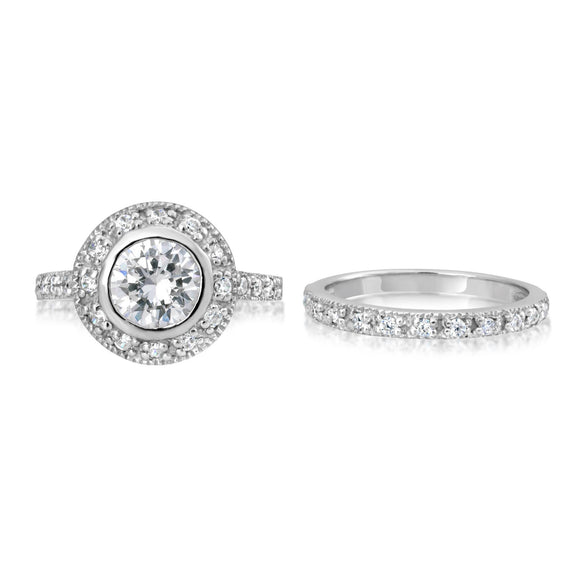 RSZ-2146 Bezel Set Halo CZ Engagement Wedding Ring Set