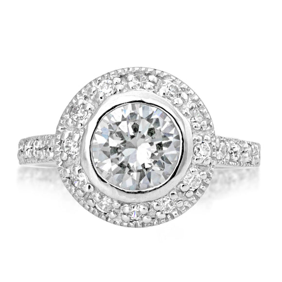RSZ-2146 Bezel Set Halo CZ Engagement Wedding Ring Set
