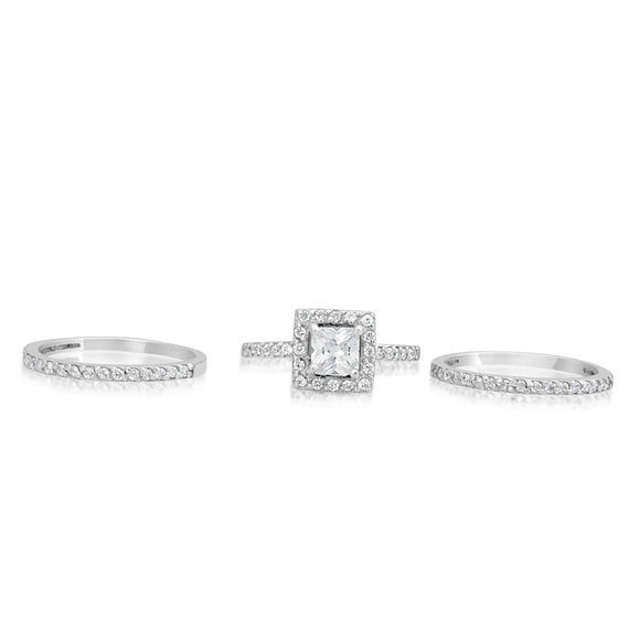 RSZ-2151 Princess Cut Halo CZ Engagement Wedding Ring Set