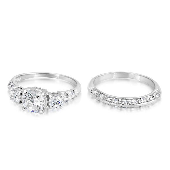 RSZ-2152 Knife Edge Trio CZ Engagement Wedding Ring Set