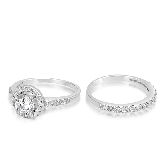 RSZ-2153 Halo CZ Engagement Wedding Ring Set