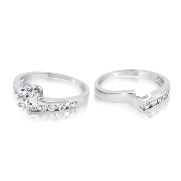 RSZ-2156 Z Wave Channel Set CZ Engagement Wedding Ring Set