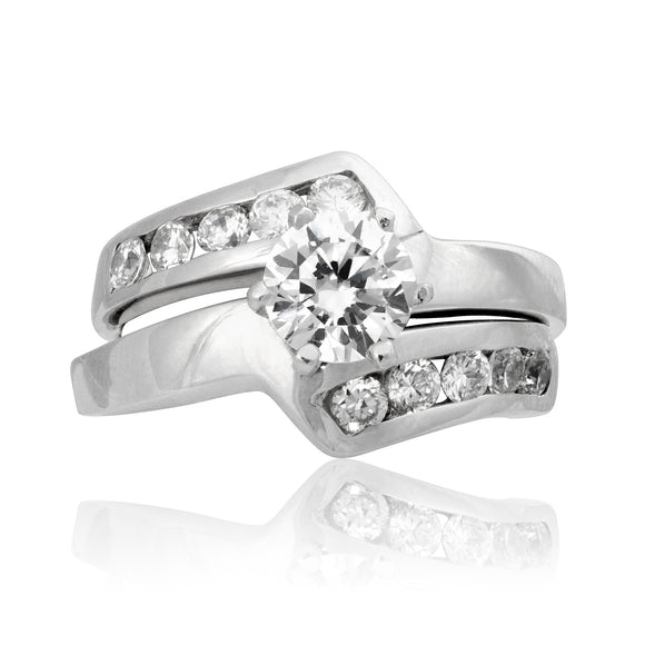 RSZ-2156 Z Wave Channel Set CZ Engagement Wedding Ring Set | Teeda
