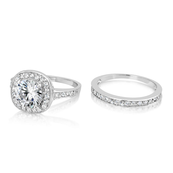 RSZ-2158 Halo CZ Engagement Wedding Ring Set