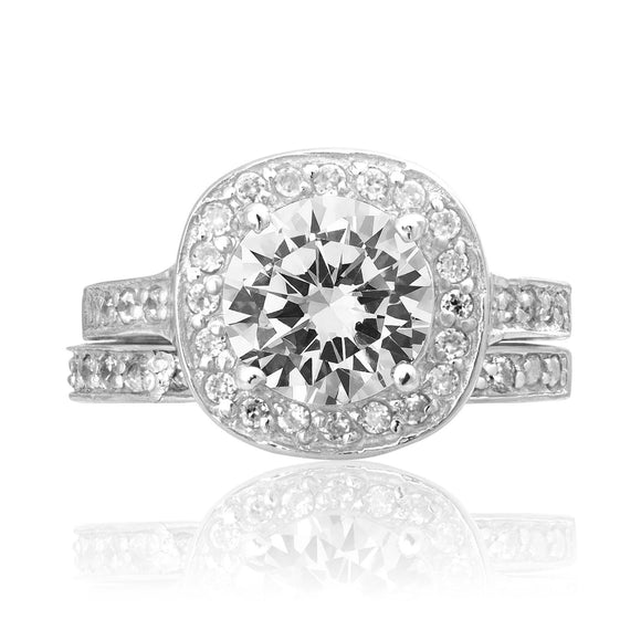 RSZ-2158 Halo CZ Engagement Wedding Ring Set | Teeda