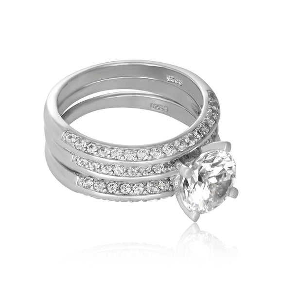 RSZ-3000 Knife Edge CZ Wedding Ring Set | Teeda