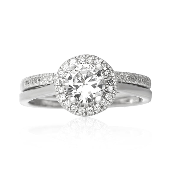 RSZ-3003 Halo Nouveau CZ Wedding Ring Set