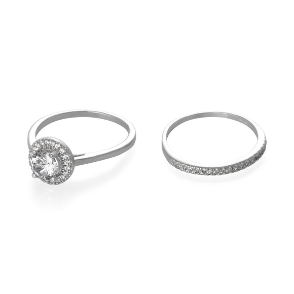 RSZ-3003 Halo Nouveau CZ Wedding Ring Set