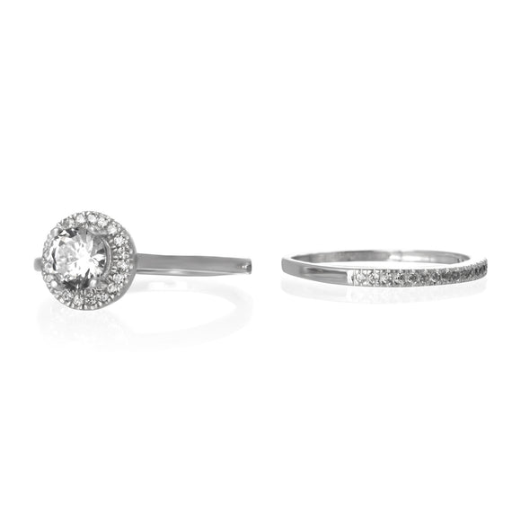 RSZ-3003 Halo Nouveau CZ Wedding Ring Set