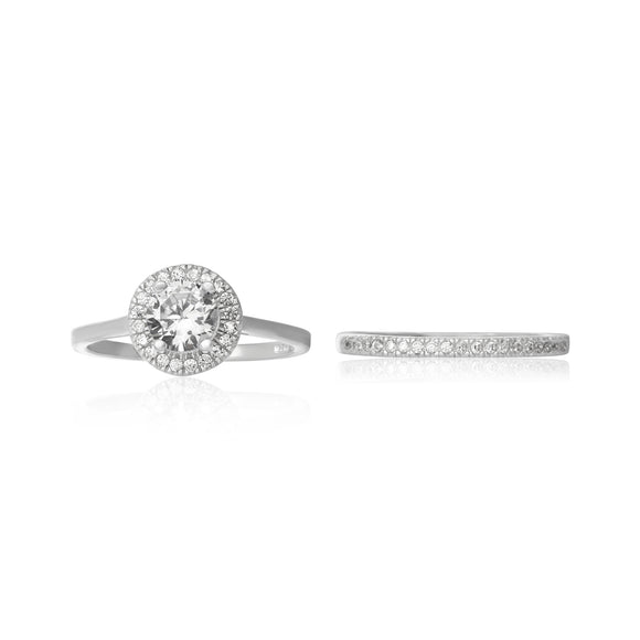 RSZ-3003 Halo Nouveau CZ Wedding Ring Set