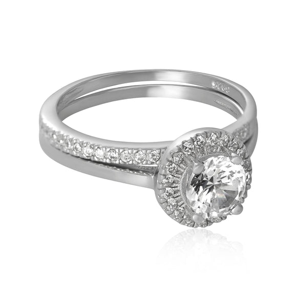 RSZ-3003 Halo Nouveau CZ Wedding Ring Set | Teeda