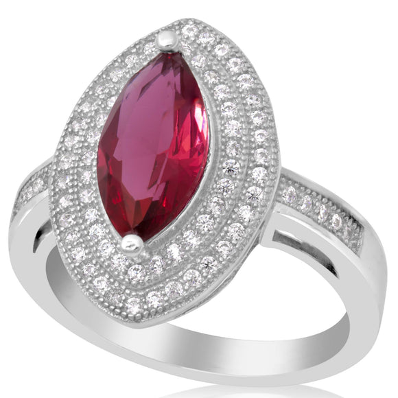 RZ-1644-SR Marquise Cut Micropave Cubic Zirconia Ring - Ruby | Teeda