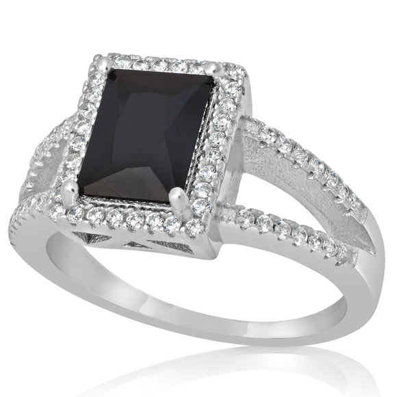 RZ-1667 Rectangular Princess Cut Split Shank CZ Ring - Black | Teeda