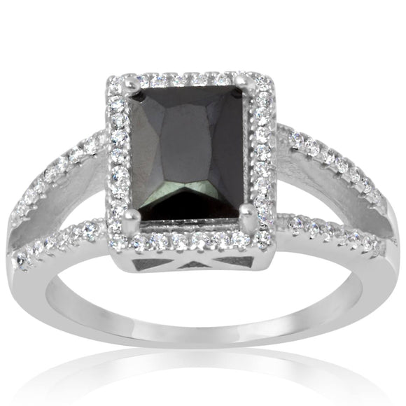 RZ-1667 Rectangular Princess Cut Split Shank CZ Ring - Black | Teeda