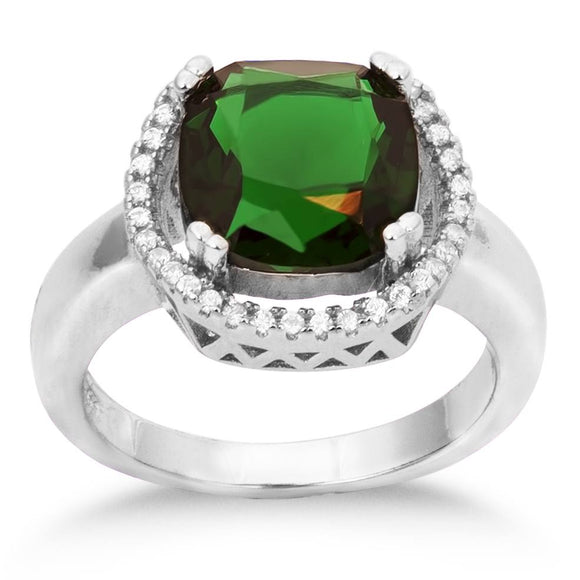 RZ-1669 Cushion Cut Halo CZ Ring - Emerald | Teeda