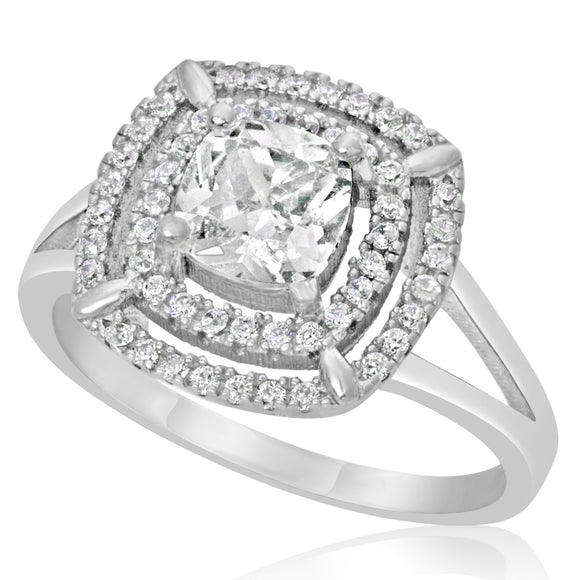 RZ-1691 Cushion Cut CZ Double Halo Ring