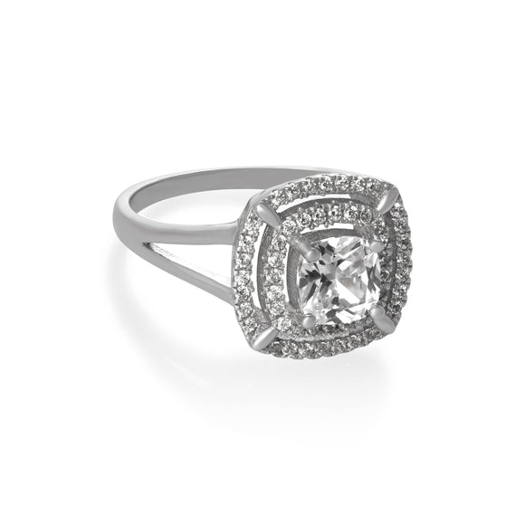 RZ-1691 Cushion Cut CZ Double Halo Ring