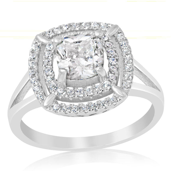 RZ-1691 Cushion Cut CZ Double Halo Ring