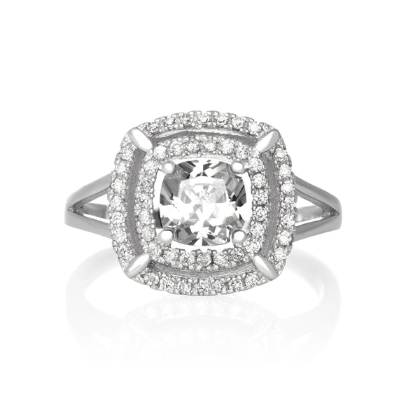 RZ-1691 Cushion Cut CZ Double Halo Ring - Clear | Teeda
