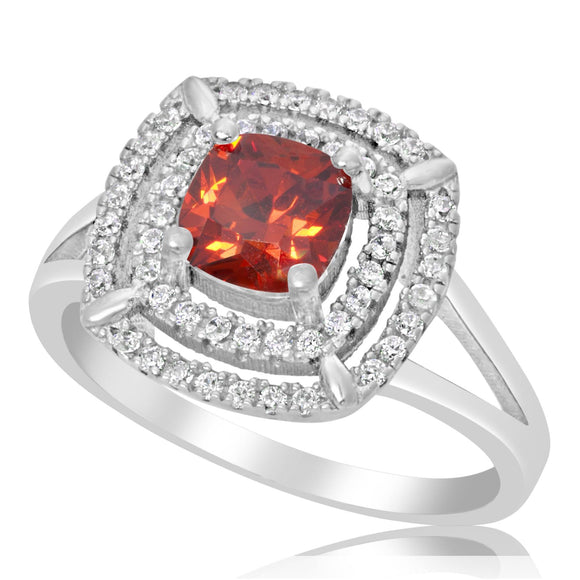 RZ-1691 Cushion Cut CZ Double Halo Ring - Garnet | Teeda
