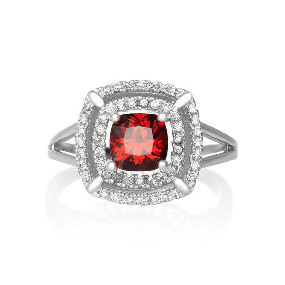 RZ-1691 Cushion Cut CZ Double Halo Ring - Garnet | Teeda