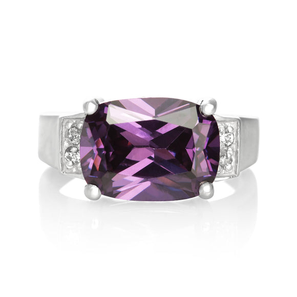 RZ-3480-AM Emerald Cut CZ Ring - Amethyst | Teeda
