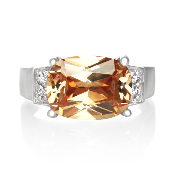 RZ-3480-CH Emerald Cut CZ Ring - Champagne | Teeda