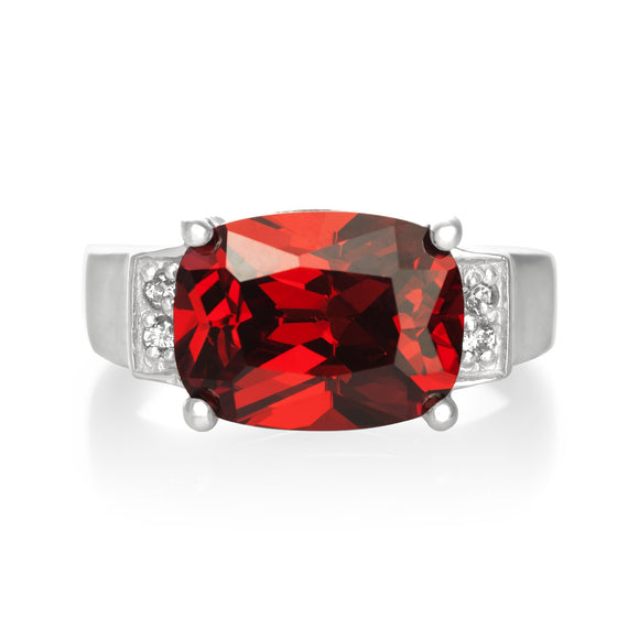 RZ-3480-GG Emerald Cut CZ Ring - Garnet | Teeda