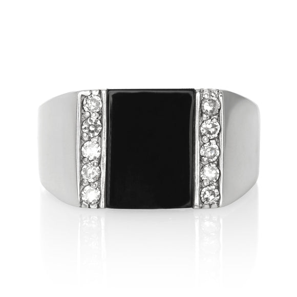 RZ-6690-O Mens Inlay CZ Ring - Black Onyx | Teeda