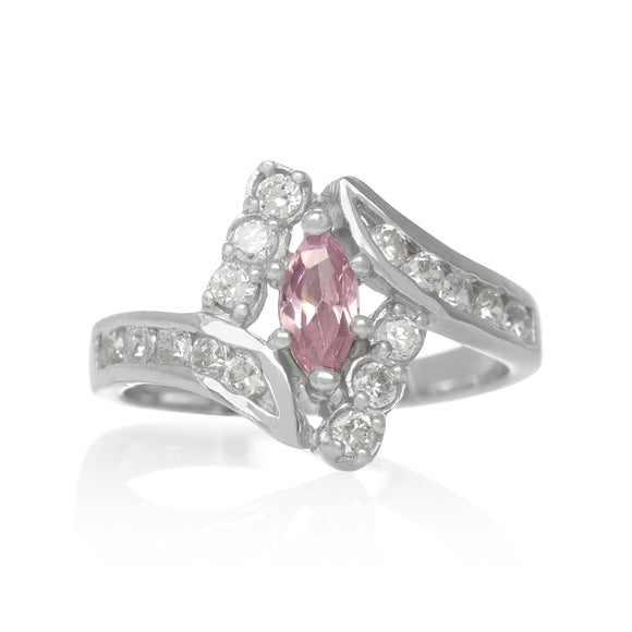 RZ-7047-CP Marquise Channel Set Wave CZ Ring - Clear-Pink | Teeda
