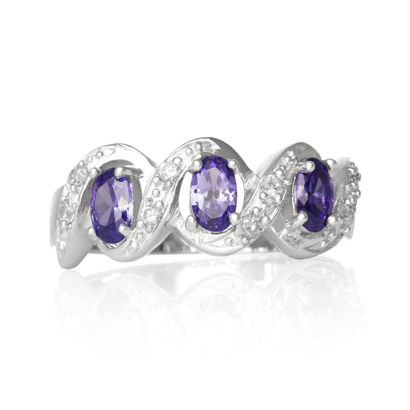 RZ-7054-AM Oval Trio Wave CZ Ring - Amethyst | Teeda