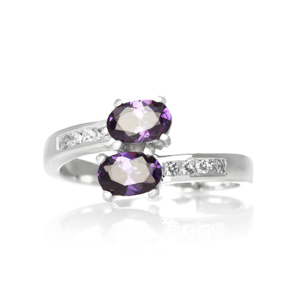 RZ-7055-AM Oval Duo CZ Ring - Amethyst | Teeda