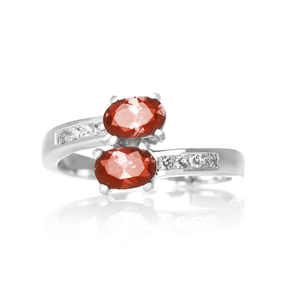 RZ-7055-GG Oval Duo CZ Ring - Garnet | Teeda