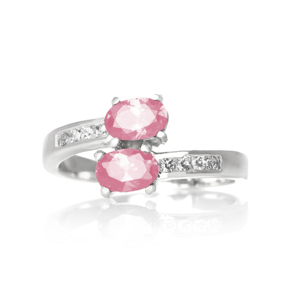 RZ-7055-P Oval Duo CZ Ring - Pink | Teeda