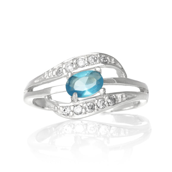 RZ-7088-AQ Oval and Channel Set Wave CZ Ring - Aqua | Teeda